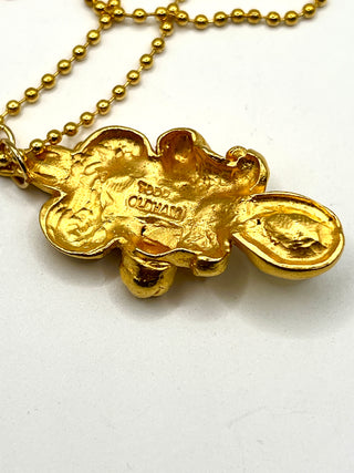 Todd Oldham Signed Fall 1993 Crest Medallion Charm Necklace — Aurora Borealis Swarovski Crystals