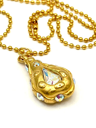 Todd Oldham Fall 1993 Double Sided Swarovski Crystal Drop Medallion Charm Necklace