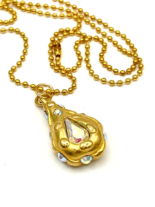 Todd Oldham Fall 1993 Double Sided Swarovski Crystal Drop Medallion Charm Necklace