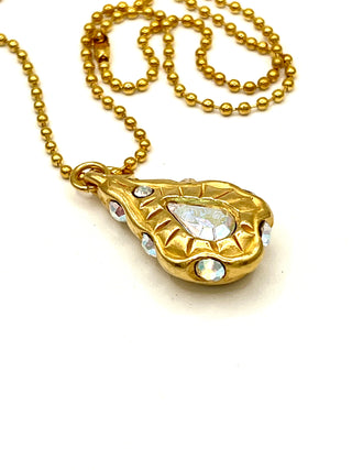 Todd Oldham Fall 1993 Double Sided Swarovski Crystal Drop Medallion Charm Necklace