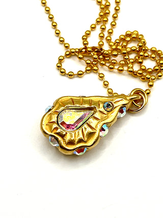 Todd Oldham Fall 1993 Double Sided Swarovski Crystal Drop Medallion Charm Necklace