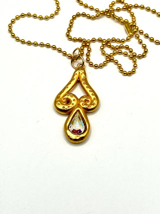 Signed Todd Oldham Fall 1993 Raindrop Charm Necklace with Aurora Borealis Crystal