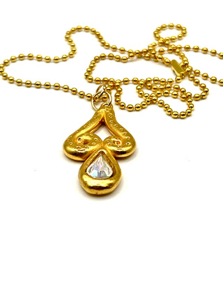 Signed Todd Oldham Fall 1993 Raindrop Charm Necklace with Aurora Borealis Crystal