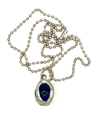 Todd Oldham 1990s Sky-Blue Glass Marble Charm Necklace