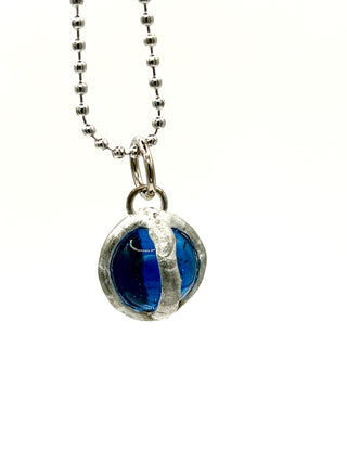 Todd Oldham 1990s Sky-Blue Glass Marble Charm Necklace