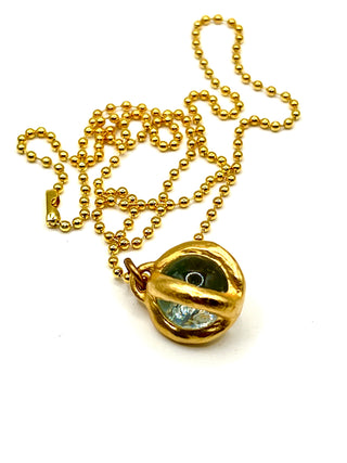 1990s Todd Oldham 24kt Gold-Plated Clear Glass Marble Charm Necklace