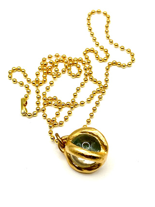 1990s Todd Oldham 24kt Gold-Plated Clear Glass Marble Charm Necklace