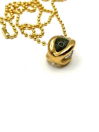 1990s Todd Oldham 24kt Gold-Plated Clear Glass Marble Charm Necklace