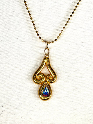 Signed Todd Oldham Fall 1993 Raindrop Charm Necklace with Aurora Borealis Crystal
