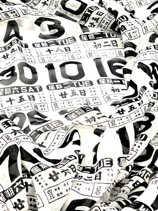Vintage 1990s Todd Oldham Silk Chiffon Scarf — Asian Calendar Collage Print