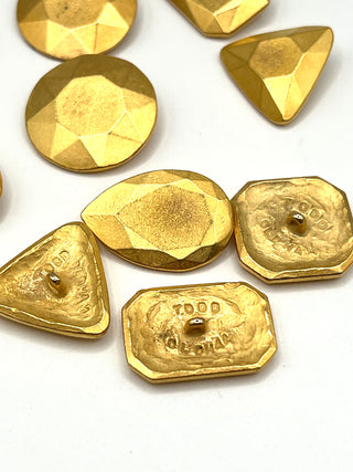 Signed Todd Oldham 1992 24kt Gold-Plated Faceted Gem Buttons — Set of 10