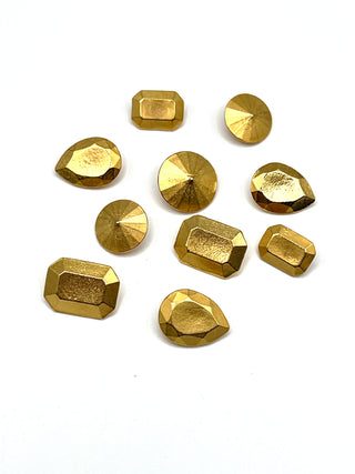 Signed Todd Oldham 1992 Faceted Gem Buttons — Set of 10 Small 24kt Gold-Plated Buttons