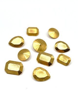 Signed Todd Oldham 1992 Faceted Gem Buttons — Set of 10 Small 24kt Gold-Plated Buttons