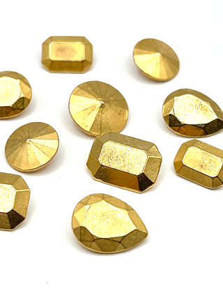 Signed Todd Oldham 1992 Faceted Gem Buttons — Set of 10 Small 24kt Gold-Plated Buttons