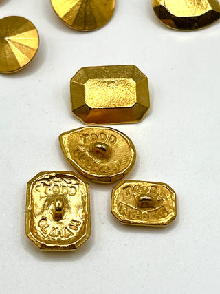 Signed Todd Oldham 1992 Faceted Gem Buttons — Set of 10 Small 24kt Gold-Plated Buttons