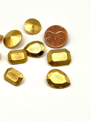 Signed Todd Oldham 1992 Faceted Gem Buttons — Set of 10 Small 24kt Gold-Plated Buttons
