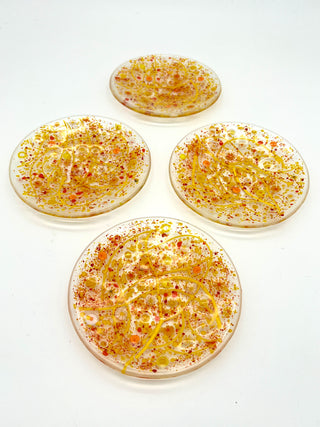Set of 4 Handmade Slumped Glass Dessert Plates by Robin Oldham — Bright Gold Inclusion Art Glass