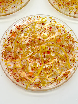 Set of 4 Handmade Slumped Glass Dessert Plates by Robin Oldham — Bright Gold Inclusion Art Glass