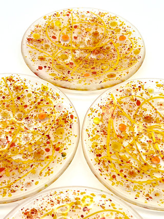Set of 4 Handmade Slumped Glass Dessert Plates by Robin Oldham — Bright Gold Inclusion Art Glass