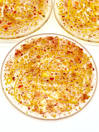 Set of 4 Handmade Slumped Glass Dessert Plates by Robin Oldham — Bright Gold Inclusion Art Glass