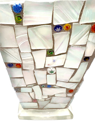 Vintage 1990s Handmade Shades of White Mosaic Glass Vase by Robin Oldham