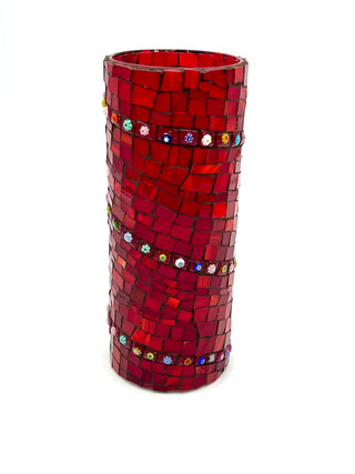 Vintage 1990s Ruby Red Handmade Mosaic Glass Vase by Robin Oldham