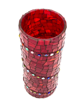Vintage 1990s Ruby Red Handmade Mosaic Glass Vase by Robin Oldham