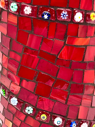 Vintage 1990s Ruby Red Handmade Mosaic Glass Vase by Robin Oldham