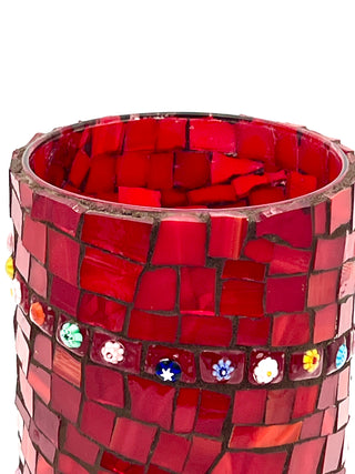Vintage 1990s Ruby Red Handmade Mosaic Glass Vase by Robin Oldham