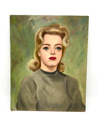 “Blonde Lady with Floating Mouth” — Vintage Found Portrait Painting, Featured In Metro Pictures Gallery Exhibit 1991