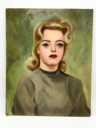 “Blonde Lady with Floating Mouth” — Vintage Found Portrait Painting, Featured In Metro Pictures Gallery Exhibit 1991