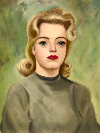 “Blonde Lady with Floating Mouth” — Vintage Found Portrait Painting, Featured In Metro Pictures Gallery Exhibit 1991