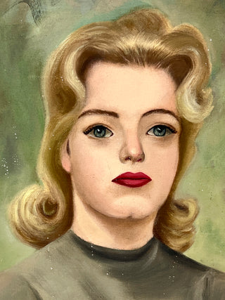 “Blonde Lady with Floating Mouth” — Vintage Found Portrait Painting, Featured In Metro Pictures Gallery Exhibit 1991