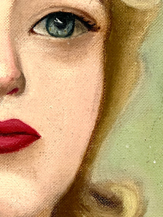 “Blonde Lady with Floating Mouth” — Vintage Found Portrait Painting, Featured In Metro Pictures Gallery Exhibit 1991