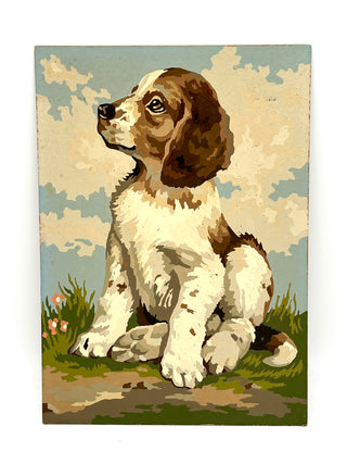 Puppy in the Grass — Vintage Paint by Number Found Painting  | Todd Oldham Studio Collection