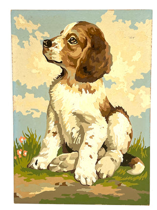Puppy in the Grass — Vintage Paint by Number Found Painting  | Todd Oldham Studio Collection