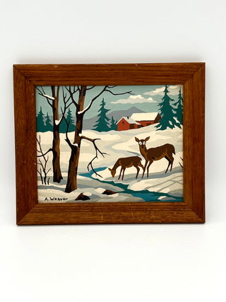 Deer in the Snow — Vintage Paint by Number Found Painting | Todd Oldham Studio Collection