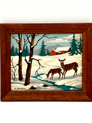 Deer in the Snow — Vintage Paint by Number Found Painting | Todd Oldham Studio Collection