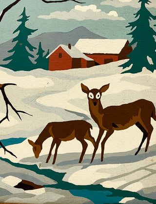 Deer in the Snow — Vintage Paint by Number Found Painting | Todd Oldham Studio Collection