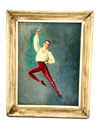 Framed Found Painting Of  Male Dancer In Flight - Todd Oldham Studio Collection of Found Art