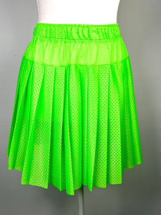 Todd Oldham Maker Shop Bright Chartreuse Athletic Mesh Pleated Skirt