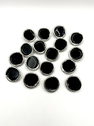 Vintage Todd Oldham 1990s Black Lacquered Silver Plated Buttons Set of 16