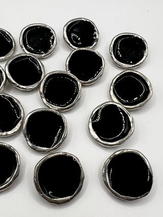 Vintage Todd Oldham 1990s Black Lacquered Silver Plated Buttons Set of 16