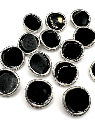 Vintage Todd Oldham 1990s Black Lacquered Silver Plated Buttons Set of 16