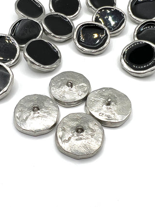 Vintage Todd Oldham 1990s Black Lacquered Silver Plated Buttons Set of 16