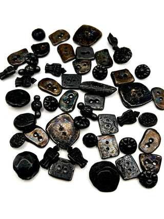 Grab Bag of 50 Vintage 1990s Assorted Ebonized Black Todd Oldham Designed Buttons – Mixed Sizes & Shapes – Some Signed/Dated