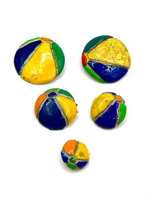 Set Of 5  Assorted Vintage 1990s Lacquered Beach Ball Buttons