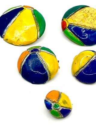 Set Of 5  Assorted Vintage 1990s Lacquered Beach Ball Buttons