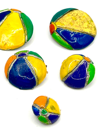 Set Of 5  Assorted Vintage 1990s Lacquered Beach Ball Buttons