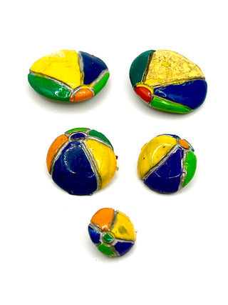 Set Of 5  Assorted Vintage 1990s Lacquered Beach Ball Buttons